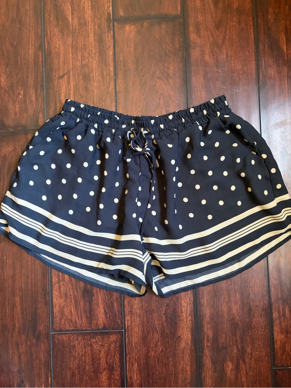 elevenses Navy and White Polka Dot Athletic Shorts